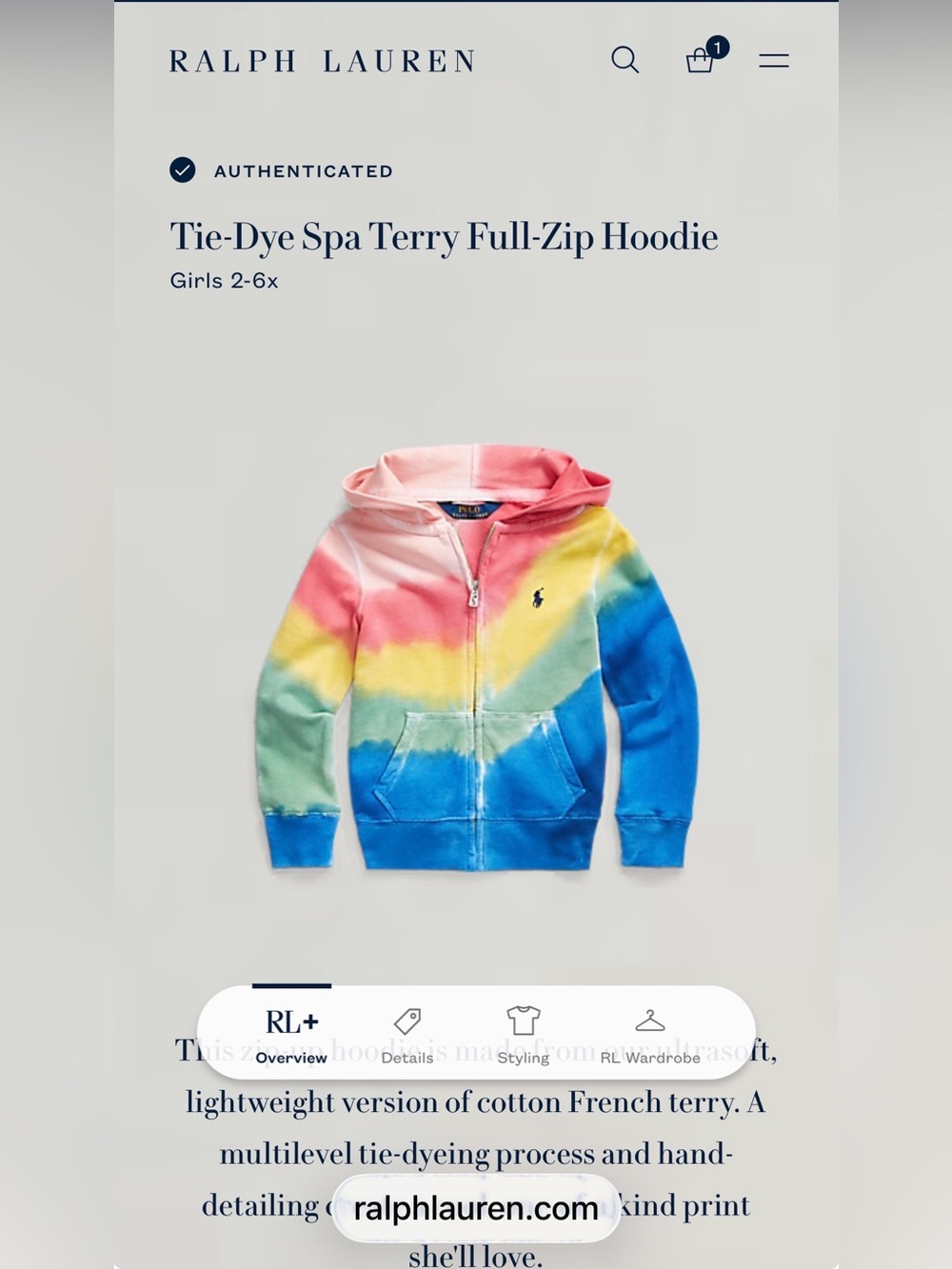 Polo by Ralph Lauren Girls' Multicolor Tie-Dye Zip Hoodie